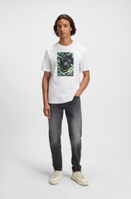 Cotton-jersey T-shirt with animal graphic, White