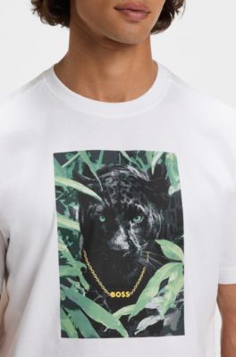 Cotton-jersey T-shirt with animal graphic, White