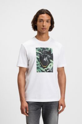 Cotton-jersey T-shirt with animal graphic, White