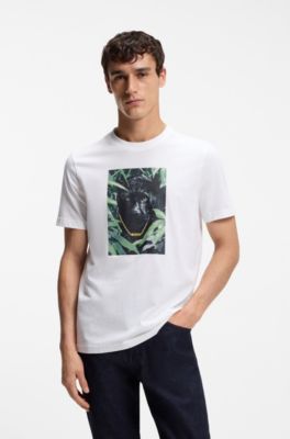 Cotton-jersey T-shirt with animal graphic, White