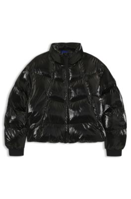 실리콘 로고 배지 고광택 푸퍼 재킷, 블랙