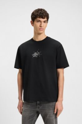 Relaxed-fit T-shirt in cotton with logo artwork, Black