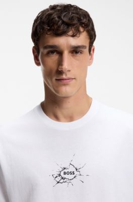 T-shirt relaxed fit in cotone con grafica con logo, Bianco
