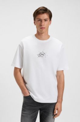 T-shirt relaxed fit in cotone con grafica con logo, Bianco