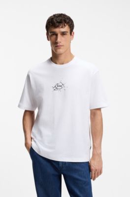 Camiseta relaxed fit de algod&oacute;n con logo de dise&ntilde;o, Blanco