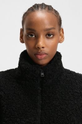 Veste en peluche color block avec logo brod&eacute;, Noir