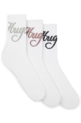 Three-pack of short-length socks with sparkly logos, White