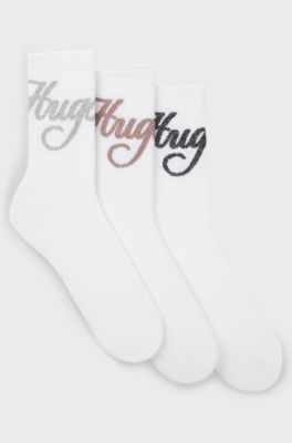 Three-pack of short-length socks with sparkly logos, White