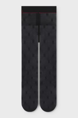 30-denier tights with stacked-logo motif, Black Patterned