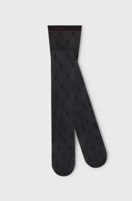 30-denier tights with stacked-logo motif, Black Patterned