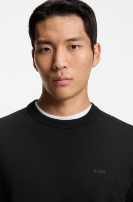 Cotton-terry sweatshirt with tonal logo, Black