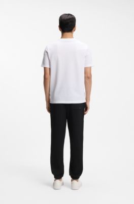 Cotton-terry tracksuit bottoms with logo detail, Black