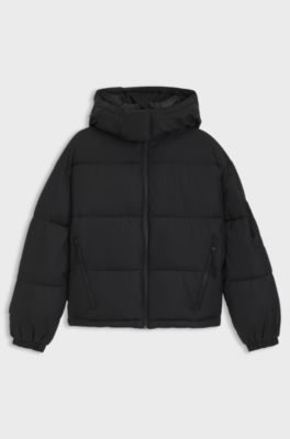 Water-repellent puffer jacket with detachable hood, Black