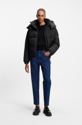 Water-repellent puffer jacket with detachable hood, Black