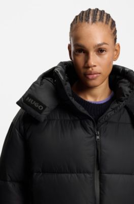 Wasserabweisende Steppjacke mit abnehmbarer Kapuze, Schwarz