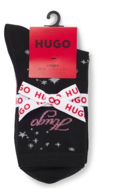 Calze ad altezza regolare in confezione regalo da quattro, Bianco / Nero