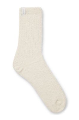 House socks in fluffy yarn with rib construction, Natural