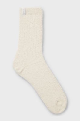House socks in fluffy yarn with rib construction, Natural