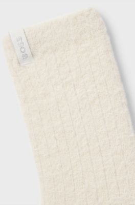 House socks in fluffy yarn with rib construction, Natural