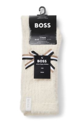 Chaussettes d&rsquo;int&eacute;rieur en fil duveteux &agrave; la construction c&ocirc;tel&eacute;e, Naturel