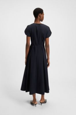 Cotton-blend dress with buckled belt, Dark Blue
