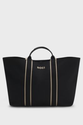 Textured tote bag with logo straps, Black