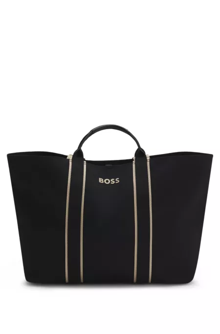 Textured tote bag with logo straps