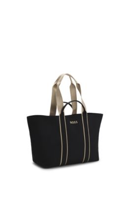 Textured tote bag with logo straps, Black