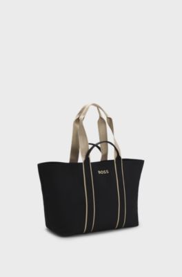 Textured tote bag with logo straps, Black