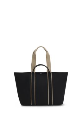 Textured tote bag with logo straps, Black