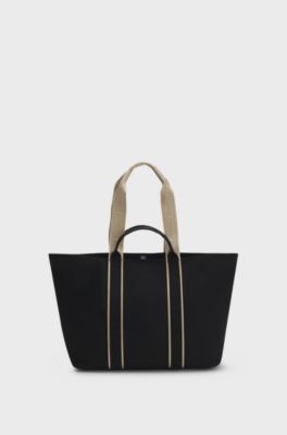 Textured tote bag with logo straps, Black