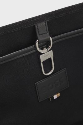 Textured tote bag with logo straps, Black