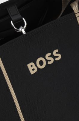 Strukturierte Tote Bag mit Logo-Riemen, Schwarz