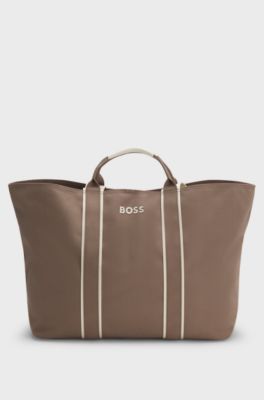 Textured tote bag with logo straps, Brown