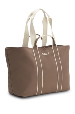 Borsa tote lavorata con tracolla con logo, Marrone