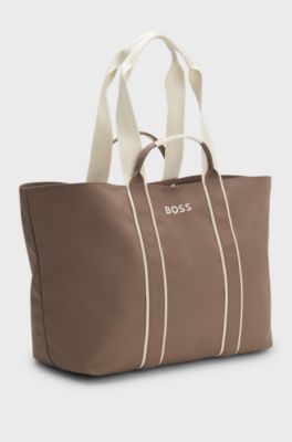 Textured tote bag with logo straps, Brown