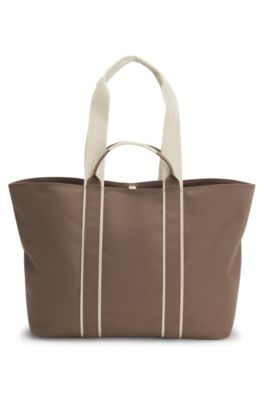 Borsa tote lavorata con tracolla con logo, Marrone