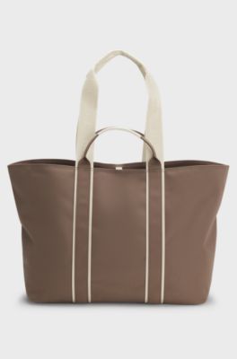 Textured tote bag with logo straps, Brown