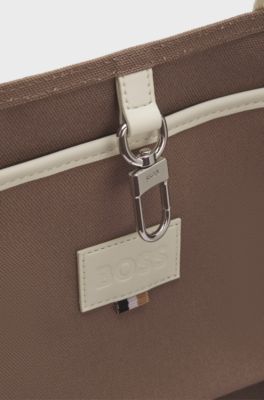 Textured tote bag with logo straps, Brown