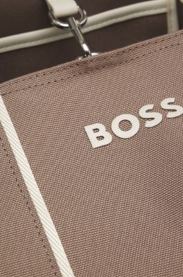 Textured tote bag with logo straps, Brown