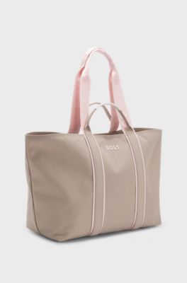 Textured tote bag with logo straps, Light Beige