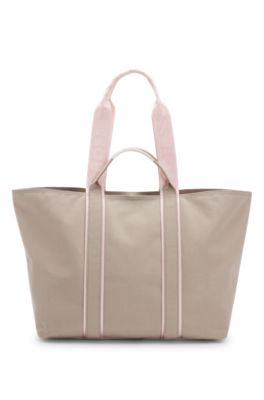 Textured tote bag with logo straps, Light Beige