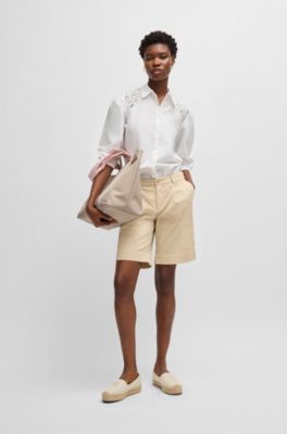 Textured tote bag with logo straps, Light Beige