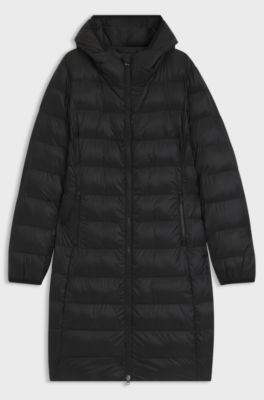 Water-repellent hooded coat with lightweight padding, Black