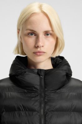 Water-repellent hooded coat with lightweight padding, Black