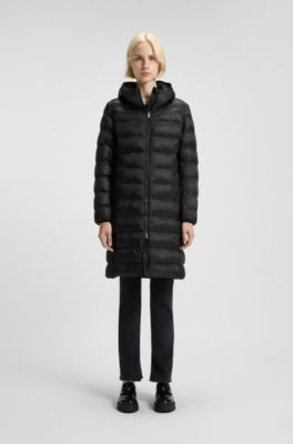 Cappotto con cappuccio idrorepellente con una leggera imbottitura, Nero