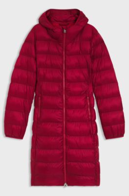 Water-repellent hooded coat with lightweight padding, Red