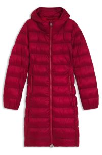 Water-repellent hooded coat with lightweight padding, Red