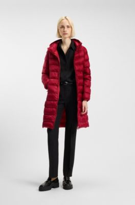 Water-repellent hooded coat with lightweight padding, Red