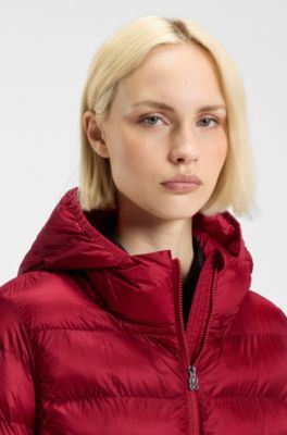 Water-repellent hooded coat with lightweight padding, Red